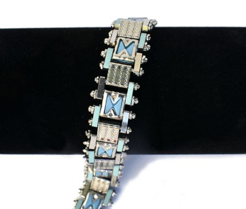 Art Deco Chrome & Enamel Bracelet by Jakob Bengel, C1930