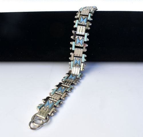 fig 1. Art Deco Chrome & Enamel Bracelet By Jakob Bengel, c1930
