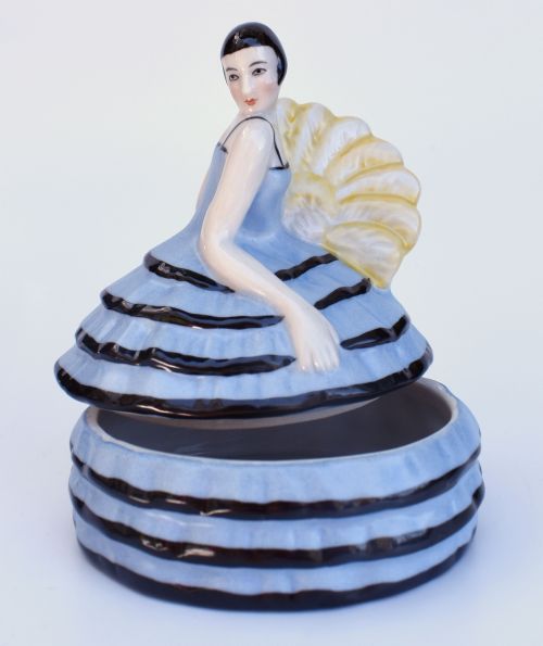 ART DECO HALF DOLL CERAMIC POWDER BOX BOWL FRENCH C1930'S - ADDITIONAL PHOTO 3