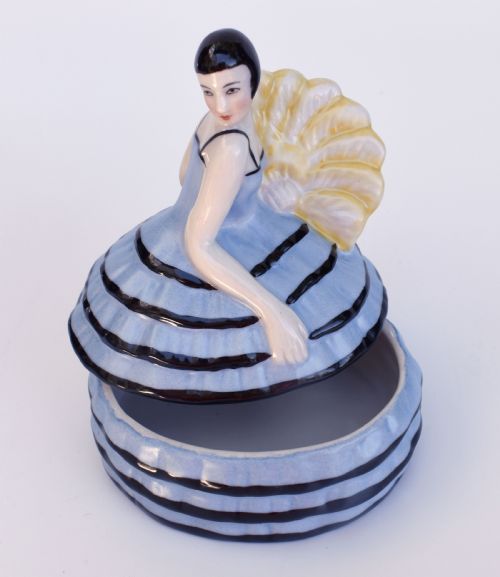 ART DECO HALF DOLL CERAMIC POWDER BOX BOWL FRENCH C1930'S - ADDITIONAL PHOTO 4