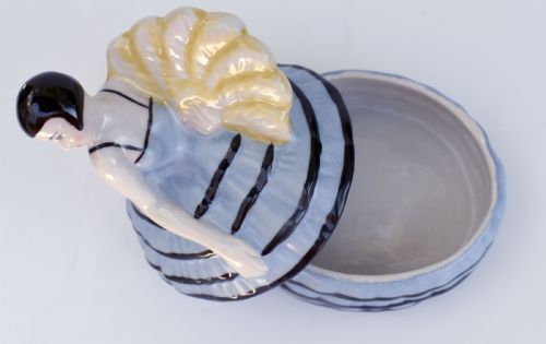 ART DECO HALF DOLL CERAMIC POWDER BOX BOWL FRENCH C1930'S - ADDITIONAL PHOTO 6