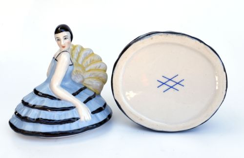 ART DECO HALF DOLL CERAMIC POWDER BOX BOWL FRENCH C1930'S - ADDITIONAL PHOTO 7