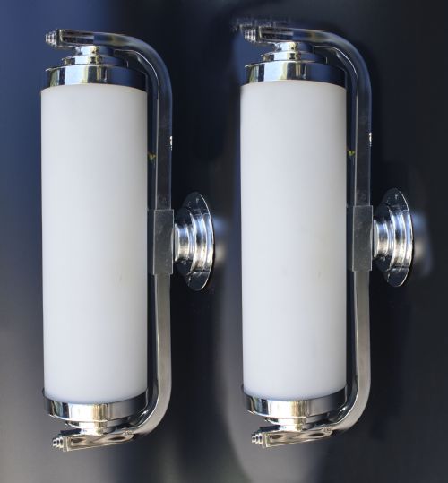 Art Deco Modernist Pair of Chrome & Glass Wall Lights, C1930