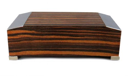 Art Deco Austrian Chrome & Macassar Ebony Veneer Trinket Cigarette Box, C1930