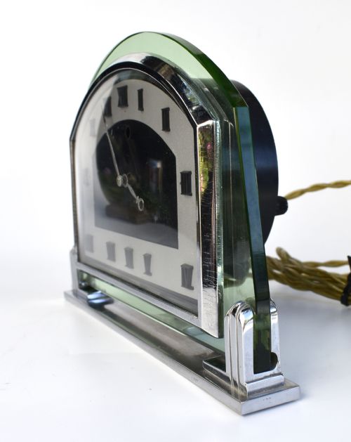 ART DECO GREEN GLASS MANTLE CLOCK BY GEC ENGLAND C1937 - ADDITIONAL PHOTO 3
