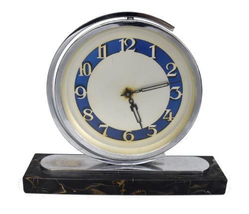 Art Deco 8 Day Chrome & Marble Clock, C1930