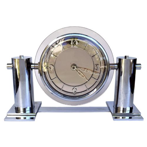 Art Deco Large Modernist Mantle Mirrored Clock, Circa 1930