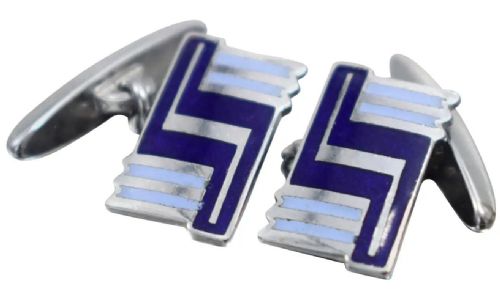 Art Deco Gents Chrome and Enamel Cufflinks, C1930