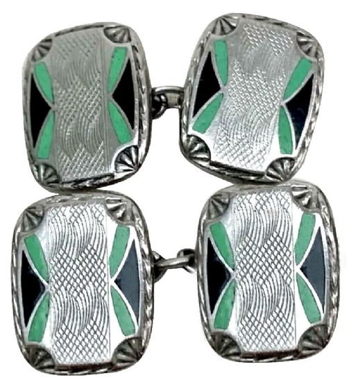 Art Deco Gents Rare Matching Pair of "Platinon" and Enamel Cufflinks, C1930