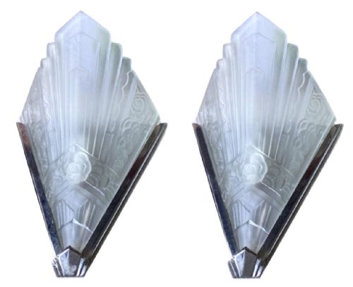 Art Deco Slip Shade Pair of Wall Lights, C1930
