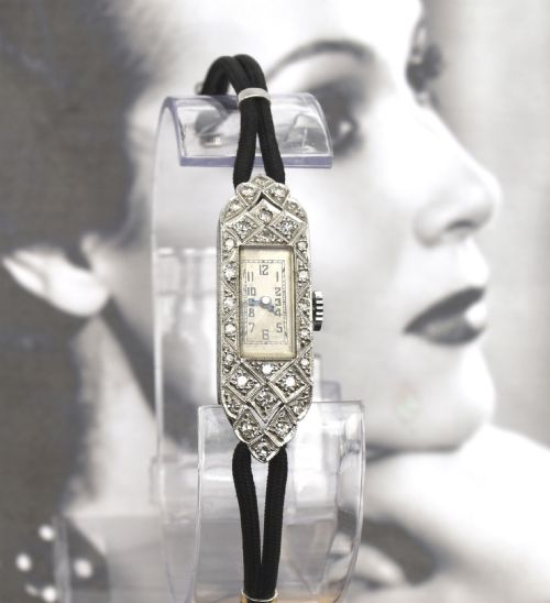 Art Deco Diamond Platinum Ladies Cocktail Watch, C1929