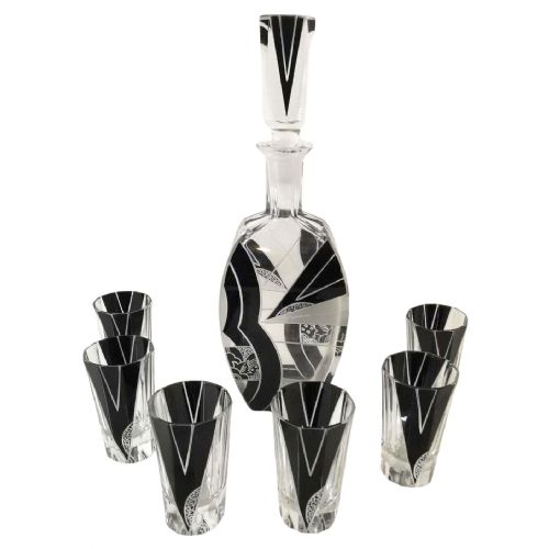 Art Deco 7 Piece Glass Decanter Set, by Karl Palda, Czech, C1930