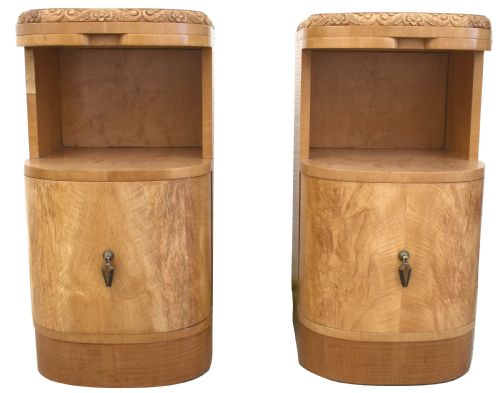 Art Deco Pair of Blonde Sycamore Bedside Cabinets by Epstein, C1930