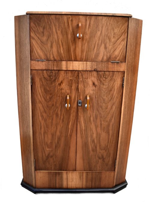 Art Deco High Quality Walnut Upright Cocktail Cabinet, C1930's