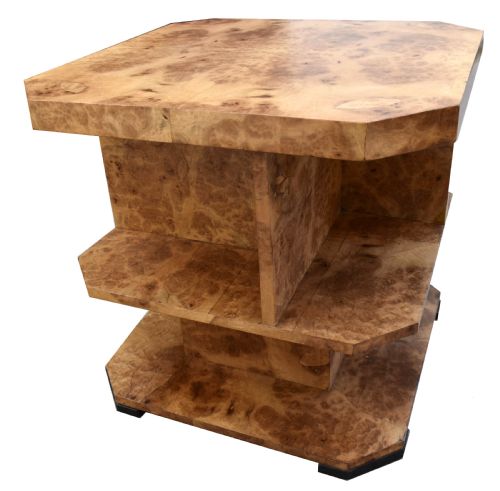 Art Deco Burl Maple Geometric Book Table, English, C1930