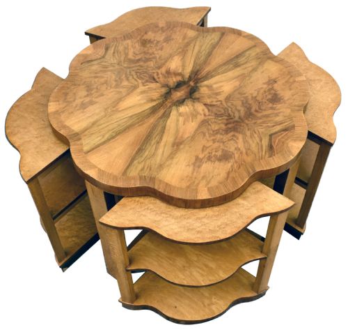 fig 1. Art Deco Walnut & Maple Nest of Five Tables by Epstein, English, 1930