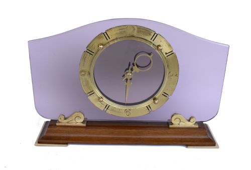 Art Deco Glass & Mirror 8 Day Mantle Clock, 1930