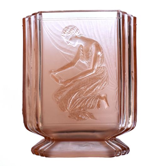 fig 1. Art Deco 'Pandora's Box' Glass Biscuit Barrel By Sowerby, England, c1930s