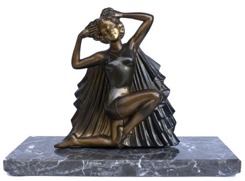 Art Deco Spelter Lady Figural Dancer Signed Molin, C1930