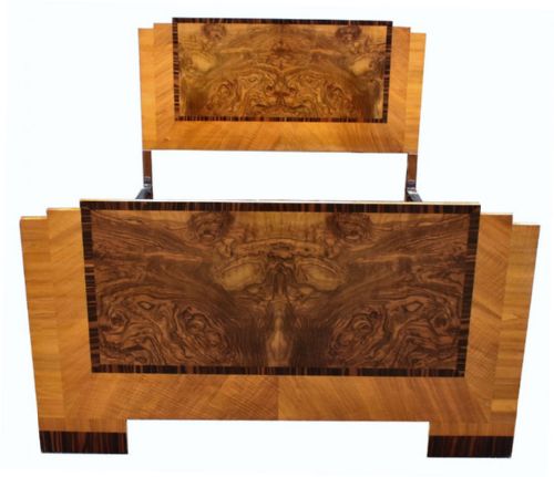 Art Deco Stylish Walnut Double Bed, 1930'S