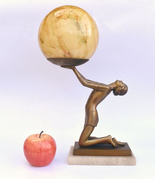 Art Deco Large & Original Figural Table Lamp, Spelter & Glass , C1930