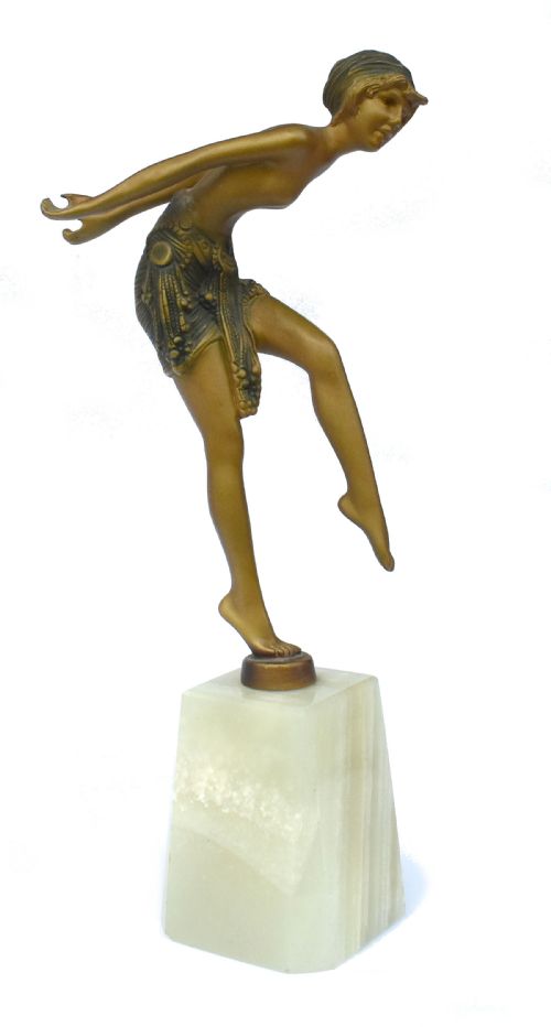ART DECO SPELTER FIGURAL LADY ON ONYX BASE 1930'S - ADDITIONAL PHOTO 3