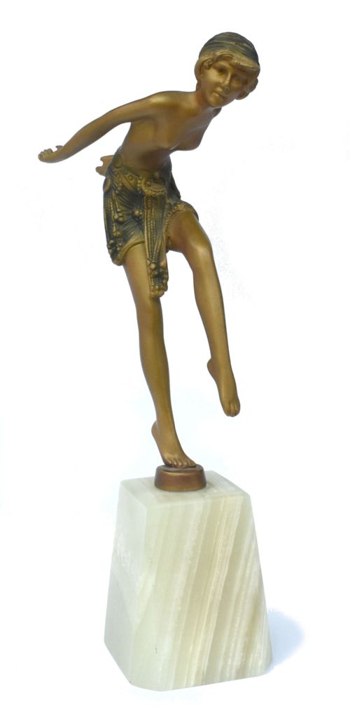 ART DECO SPELTER FIGURAL LADY ON ONYX BASE 1930'S - ADDITIONAL PHOTO 4
