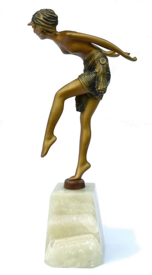 ART DECO SPELTER FIGURAL LADY ON ONYX BASE 1930'S - ADDITIONAL PHOTO 5