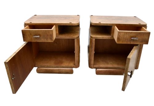 ART DECO PAIR OF MATCHING BEDSIDE CABINETS BURR ELM C1930 - ADDITIONAL PHOTO 2