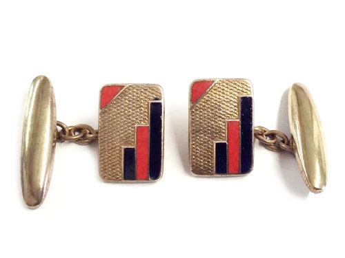 Art Deco Rolled Gold Pair of Enamel Gents Cufflinks, C1930