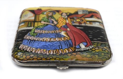 fig 1. Art Deco Powder Compact CRINOLINE LADY By Gwenda , Unused, c1930