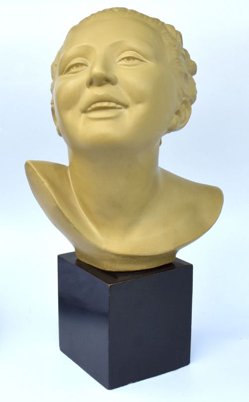 ART DECO BUST ON STAND BY BOHUMIL REZL C1930 - ADDITIONAL PHOTO 2