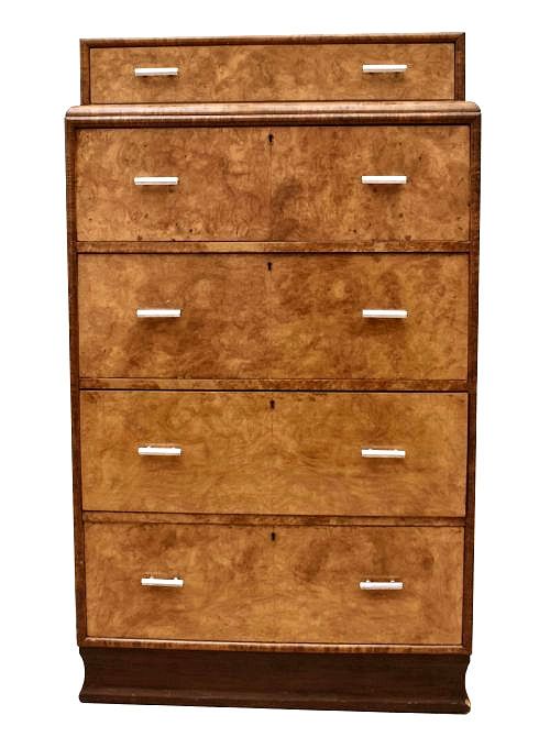Art Deco Figured Walnut Chest of Five Drawers, C1930's