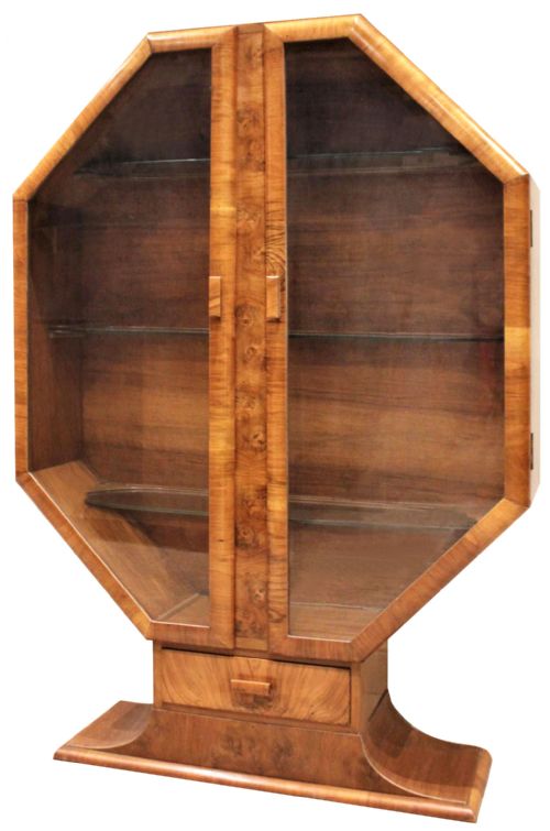 ART DECO OCTAGONAL WALNUT DISPLAY CABINET C1930 - ADDITIONAL PHOTO 1