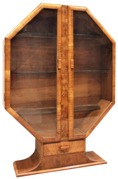ART DECO OCTAGONAL WALNUT DISPLAY CABINET C1930 - ADDITIONAL PHOTO 6