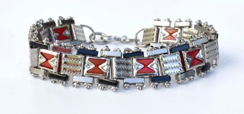 fig 1. Art Deco Chrome & Enamel Bracelet By Jakob Bengel, c1930