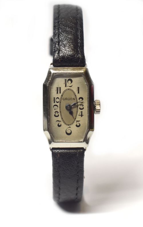 fig 2. Art Deco 14k White Gold Watch By Gruen, c1927