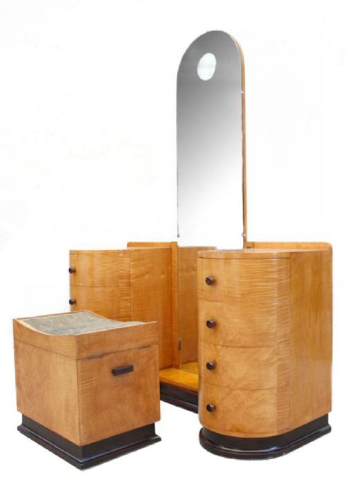Art Deco Illuminated Dressing Table & Stool in Sycamore , C1930