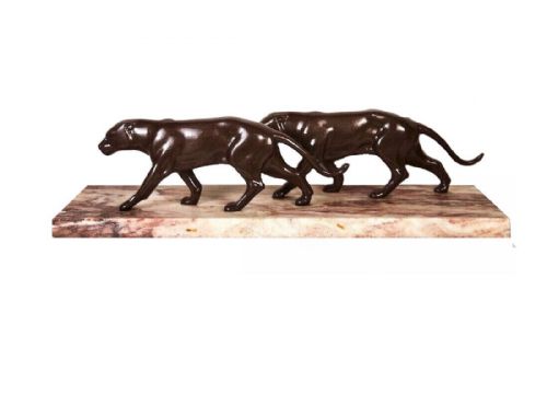 Art Deco Panther Figures on a Solid Marble Base, 1930'S