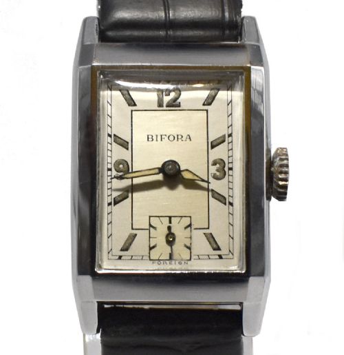 Art Deco 1930'S Gents Chrome Wristwatch, Never Used, by Bifora, Germany