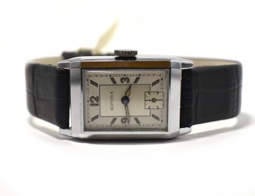 fig 2. Art Deco 1930's Gents Chrome Wristwatch, Never Used, By Bifora, Germany