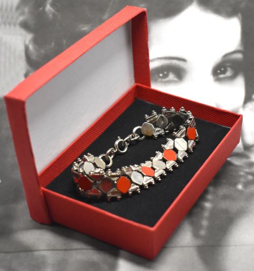 fig 1. Art Deco Chrome & Enamel Bracelet By Jakob Bengel, c1930