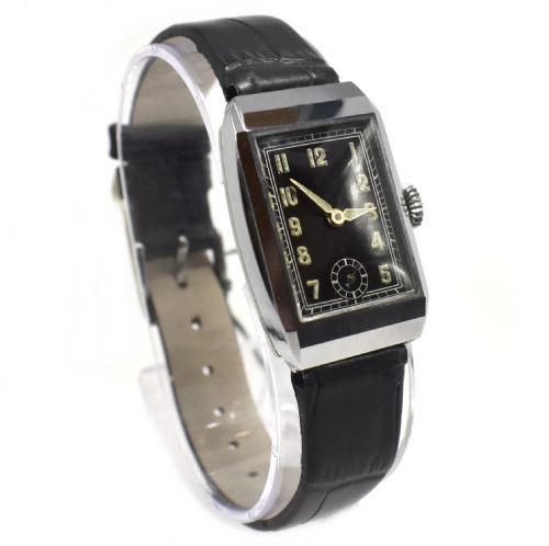 Art Deco 1930'S Gents Chrome Wristwatch, Never Used, Newly Serviced