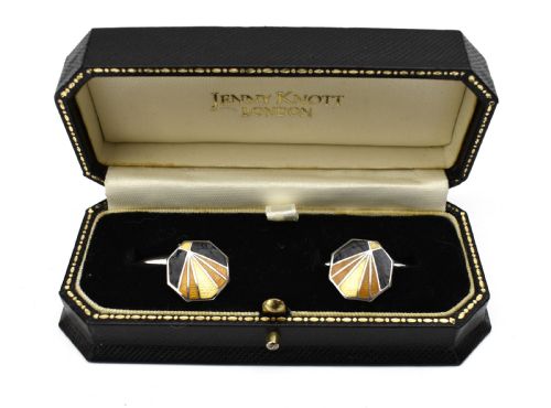 Art Deco Silver & Guilloche Gents Cufflinks by Charles Horner, C1930