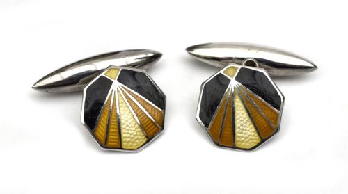 fig 1. Art Deco Silver & Guilloche Gents Cufflinks By Charles Horner, c1930