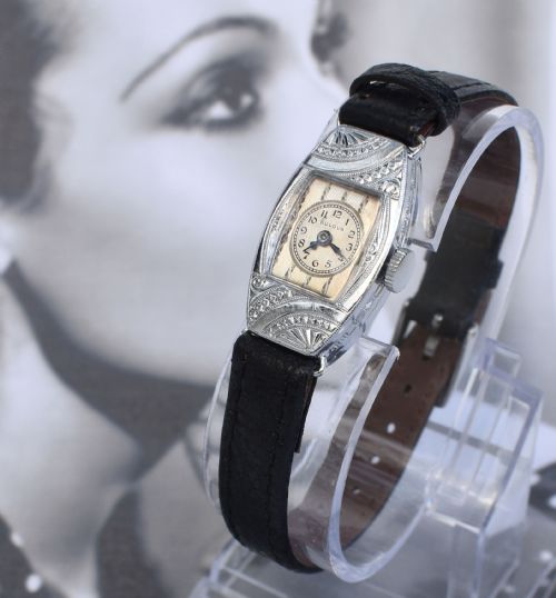 Art Deco Ladies 14k White Gold Watch by Bulova USA , C1934