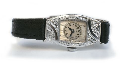 fig 1. Art Deco Ladies 14k White Gold Watch By Bulova USA , c1934