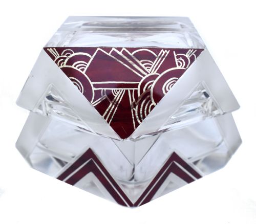 Art Deco Cut Glass & Enamel Trinket Box by Karl Palda, C1930