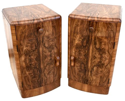 Art Deco Matching Pair of Walnut Bedside Cabinets, C1930