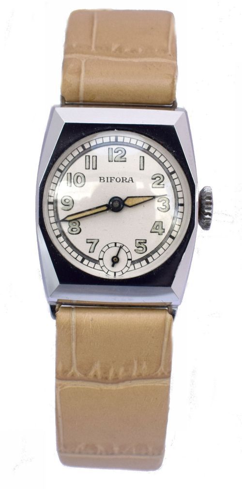 fig 1. Art Deco Ladies Wrist watch Old Stock, Never Worn, By Bifora, c1930
